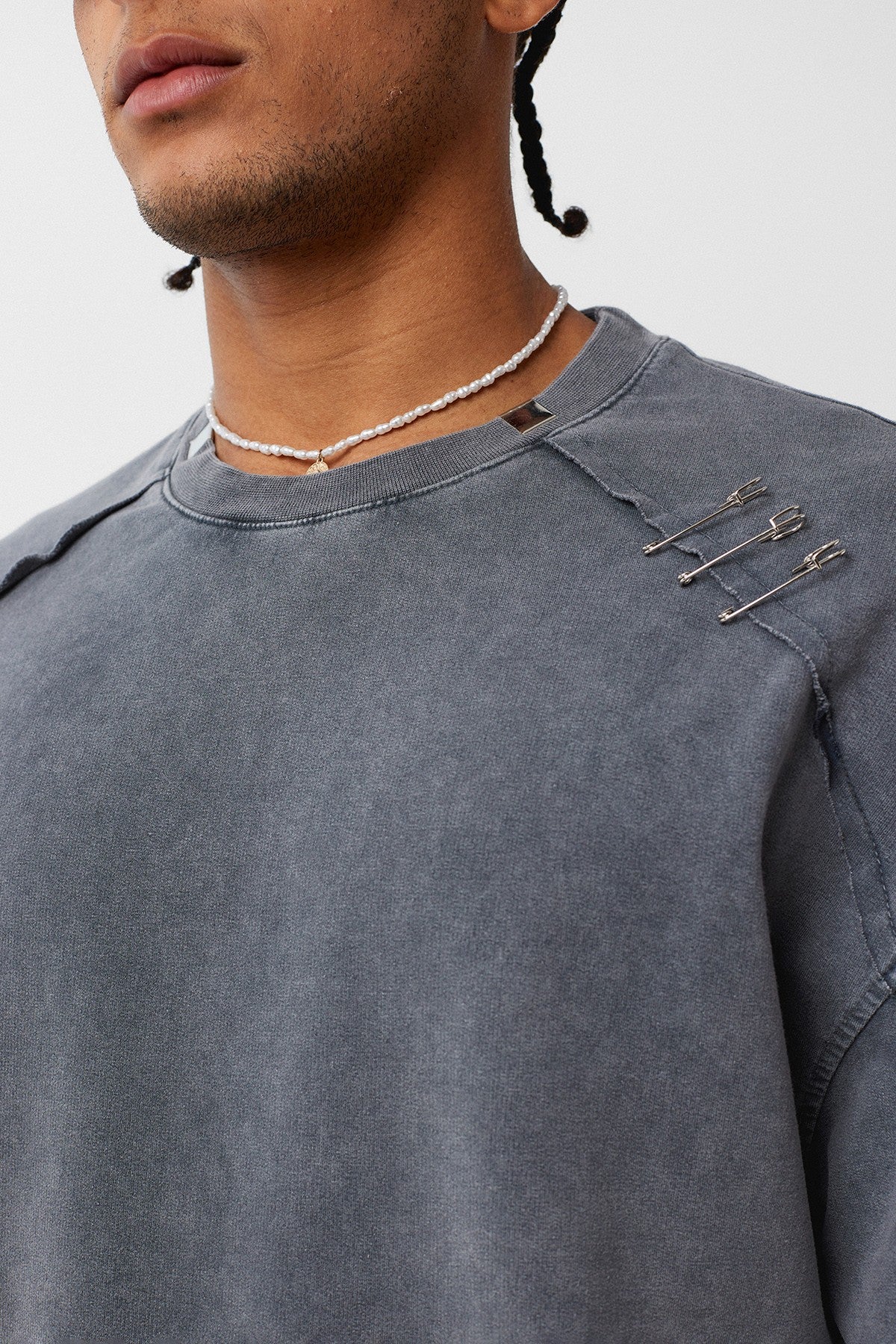 Oversized T-Shirt with Washed Collar Detail