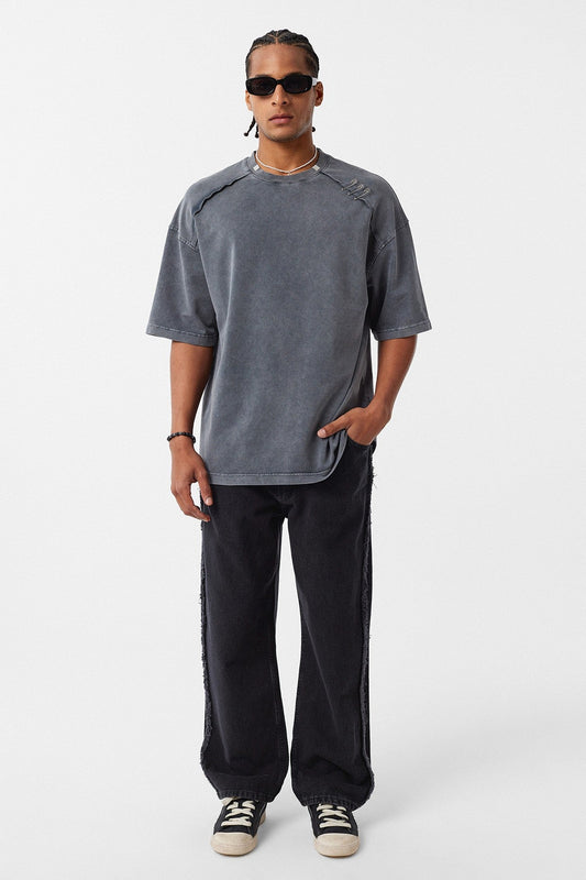 Oversized T-Shirt with Washed Collar Detail