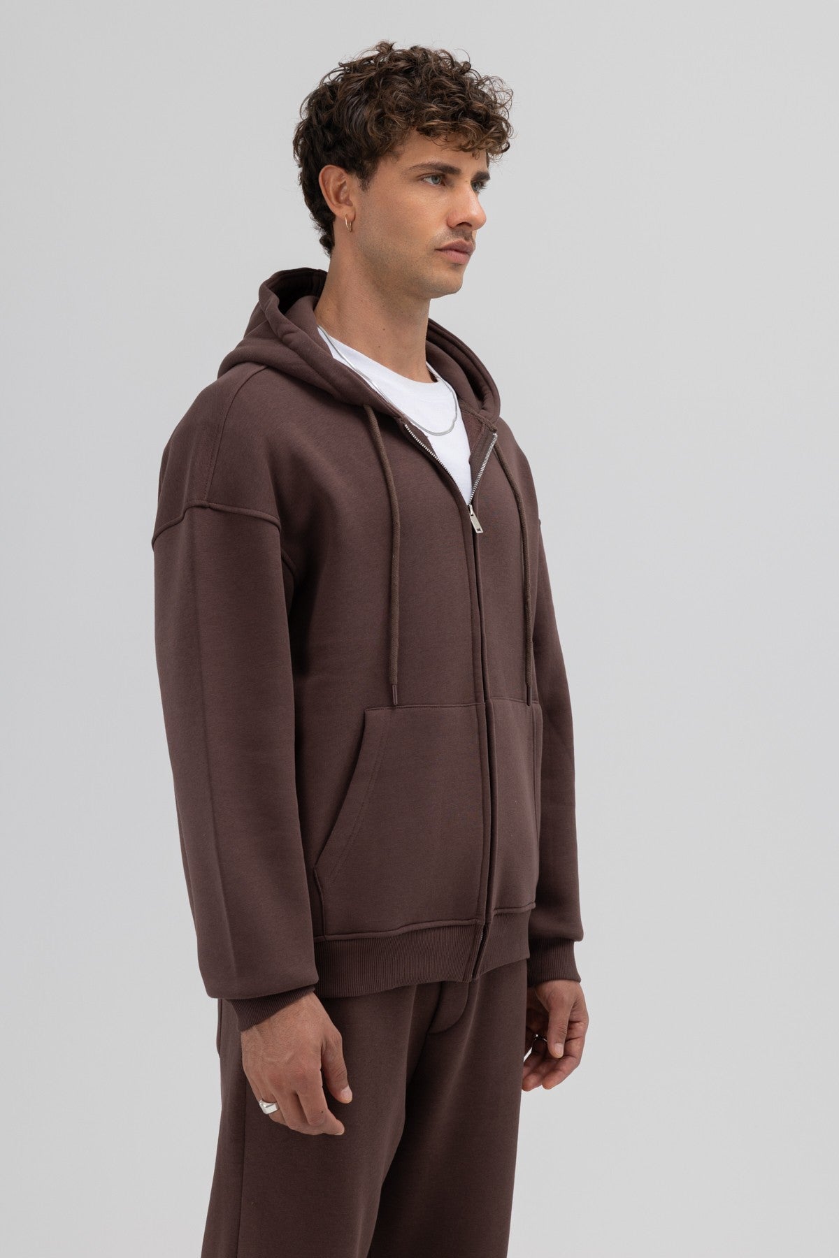 Basic Oversized Hooded Sweatshirt with Zipper