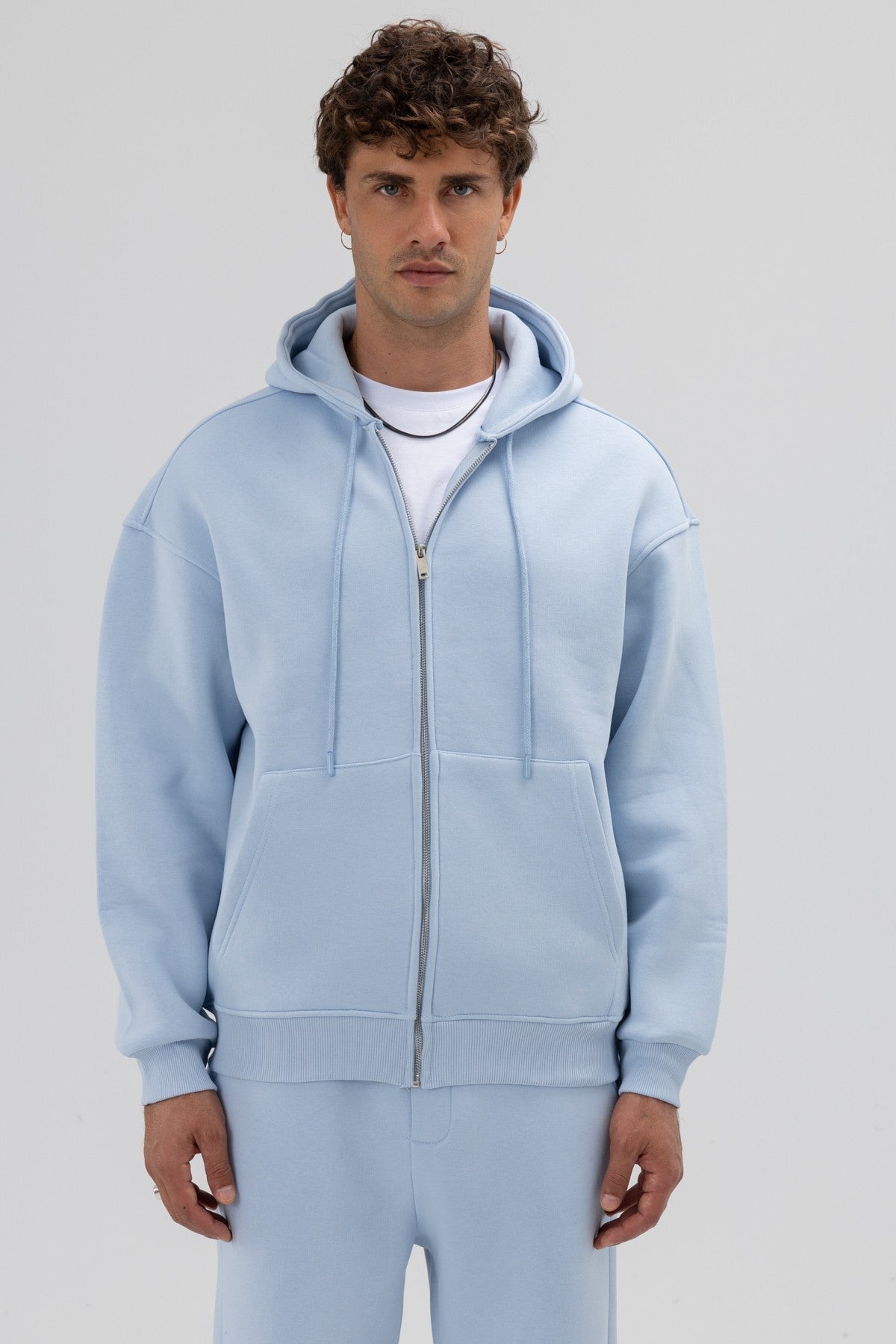 Basic Oversized Hooded Sweatshirt with Zipper