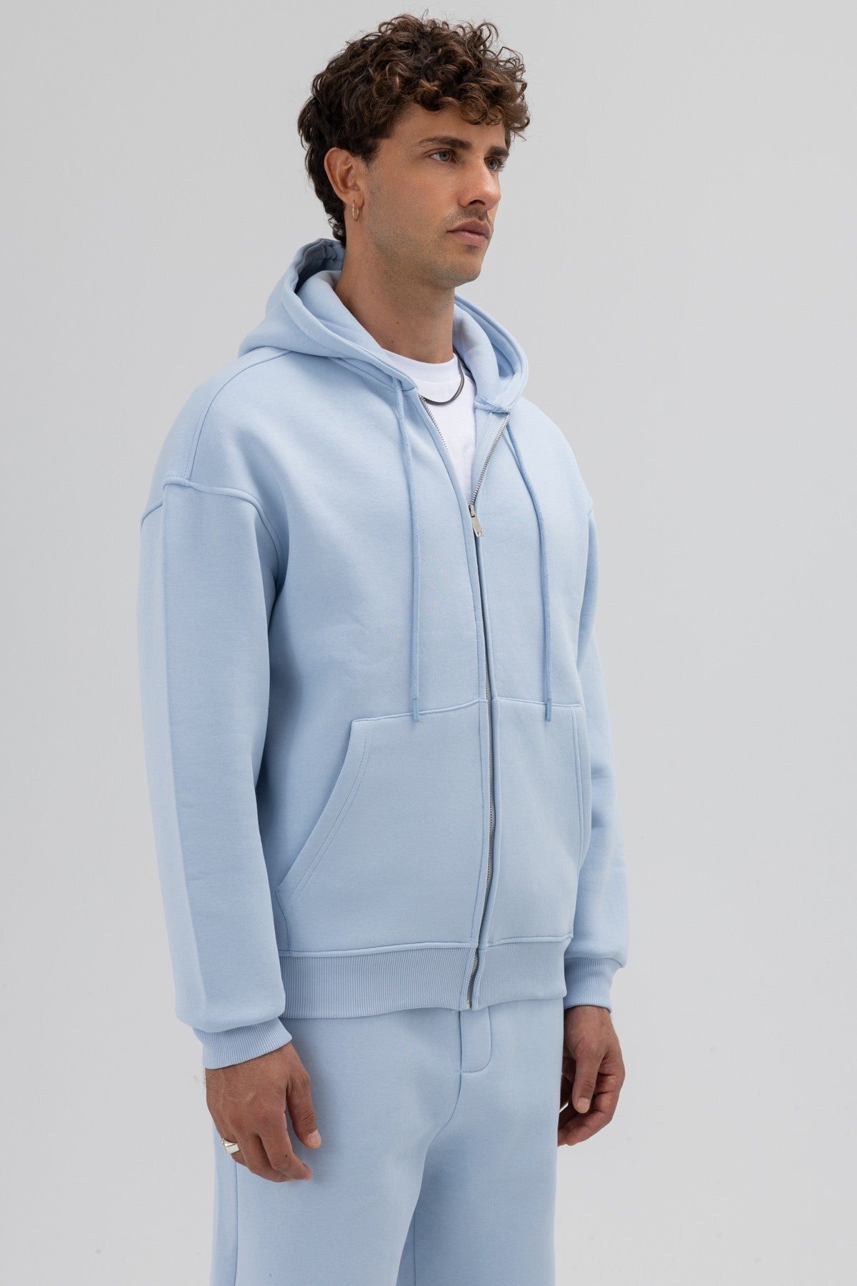 Basic Oversized Hooded Sweatshirt with Zipper