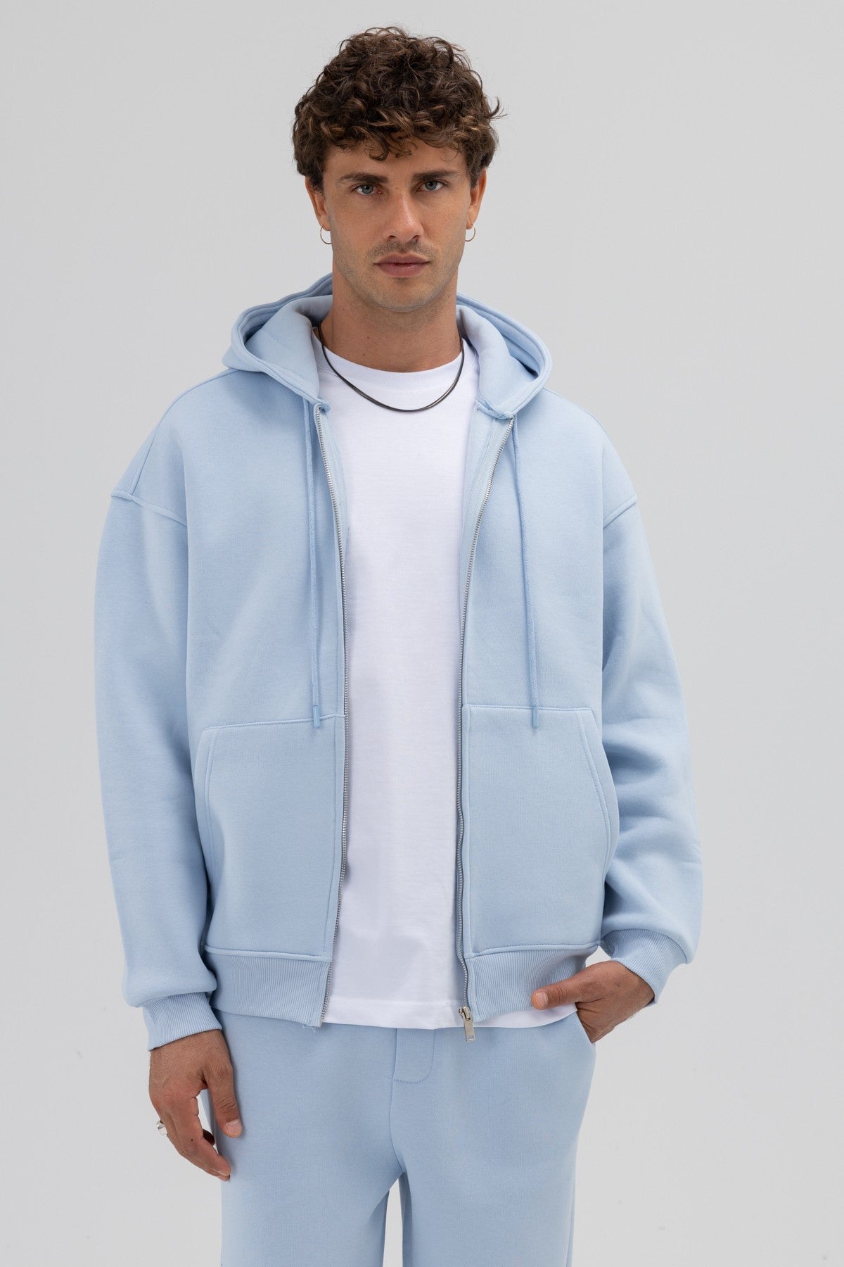 Basic Oversized Hooded Sweatshirt with Zipper