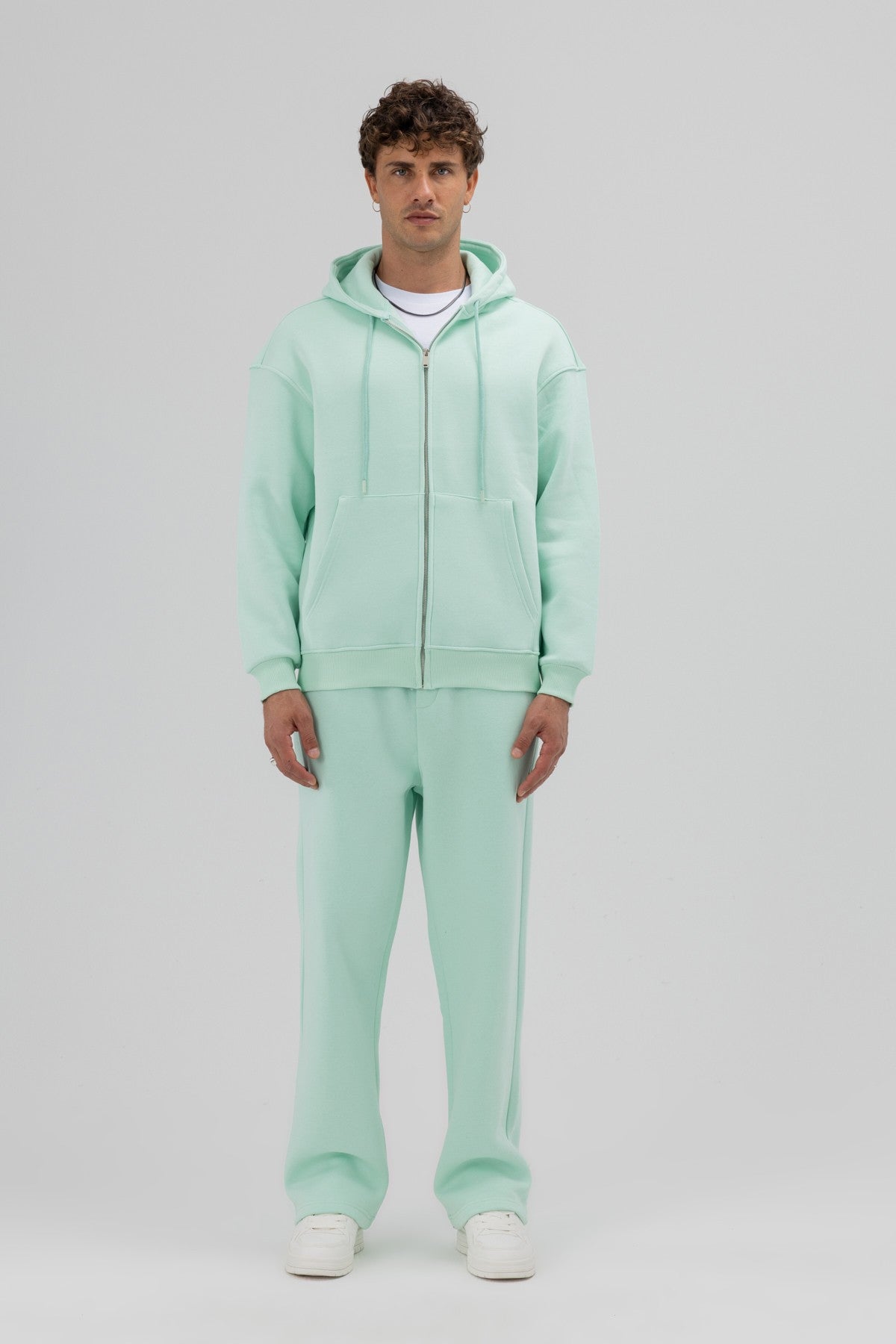 Basic Oversized Hooded Sweatshirt with Zipper