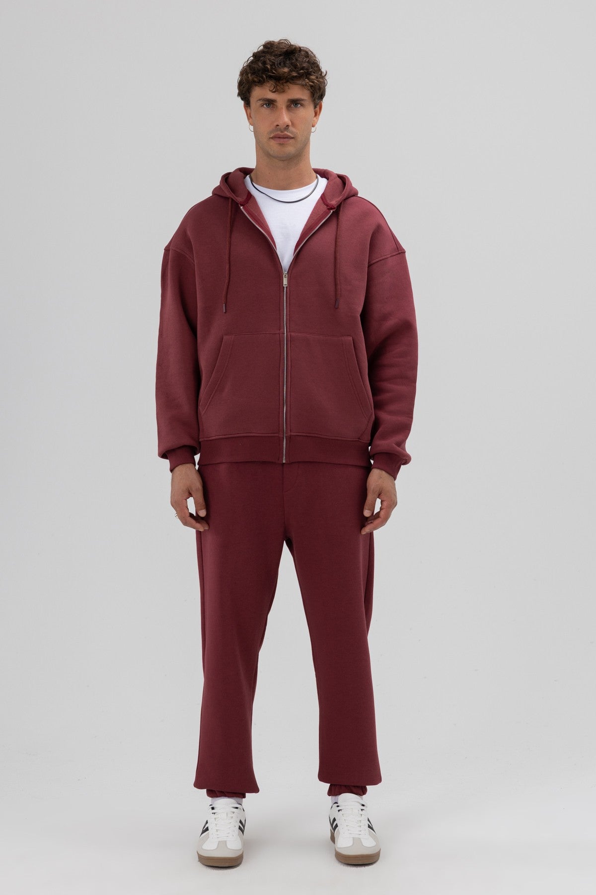 Basic Oversized Hooded Sweatshirt with Zipper