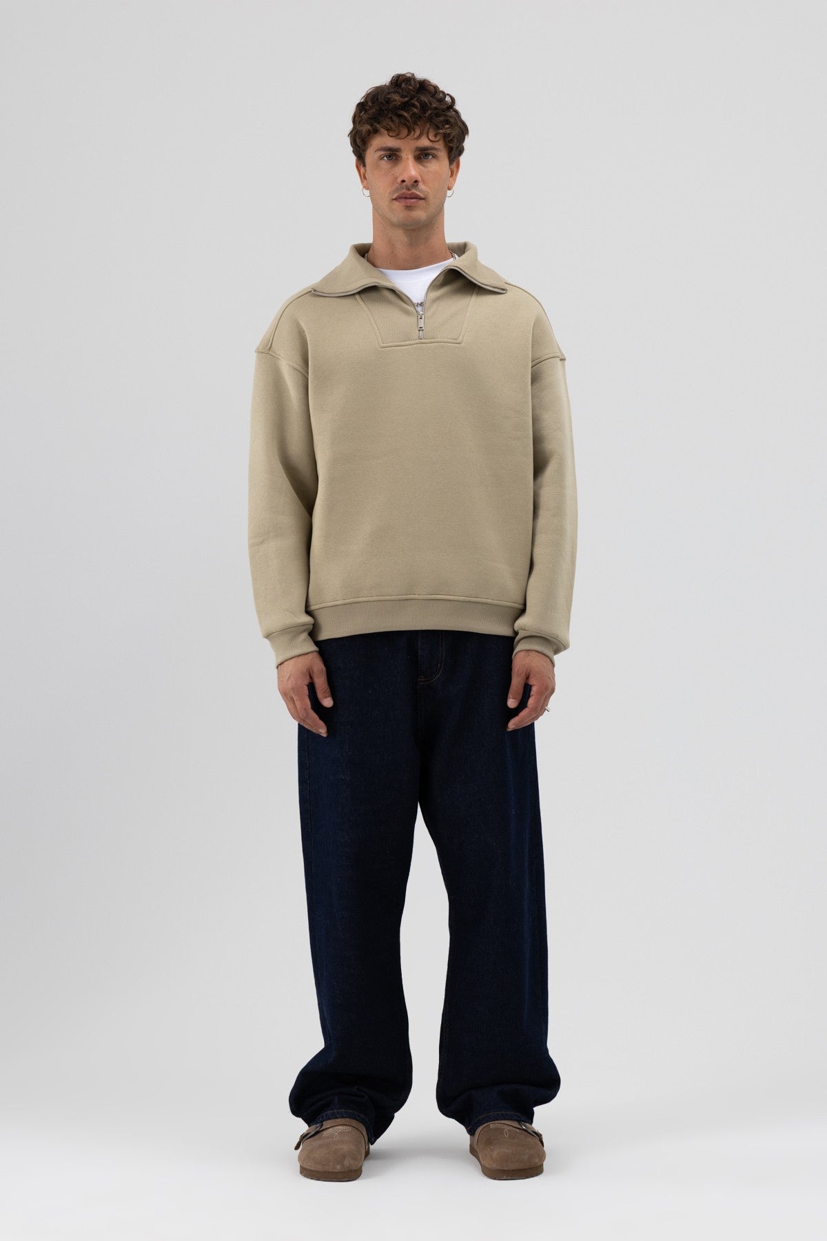 Basic Zipper-Front Stand-Up Collar Sweatshirt