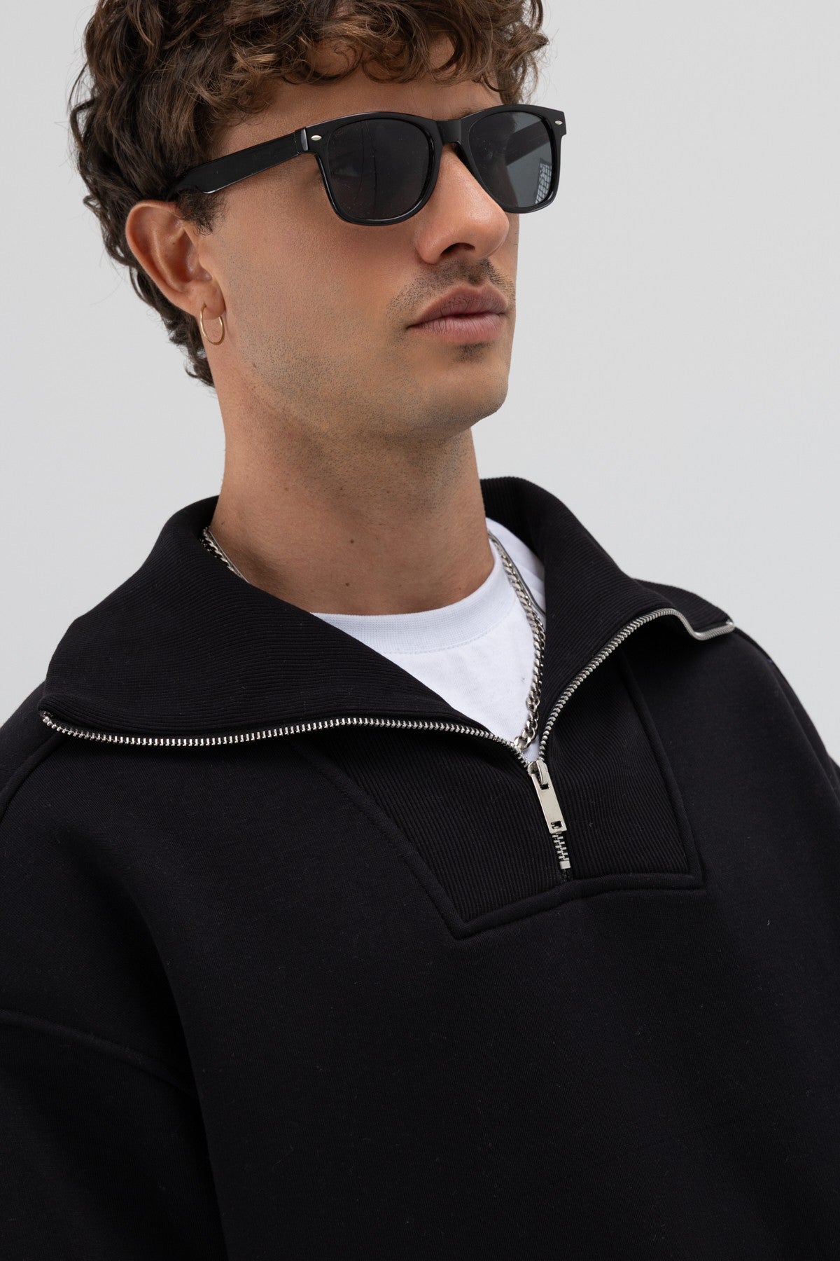 Basic Zipper-Front Stand-Up Collar Sweatshirt