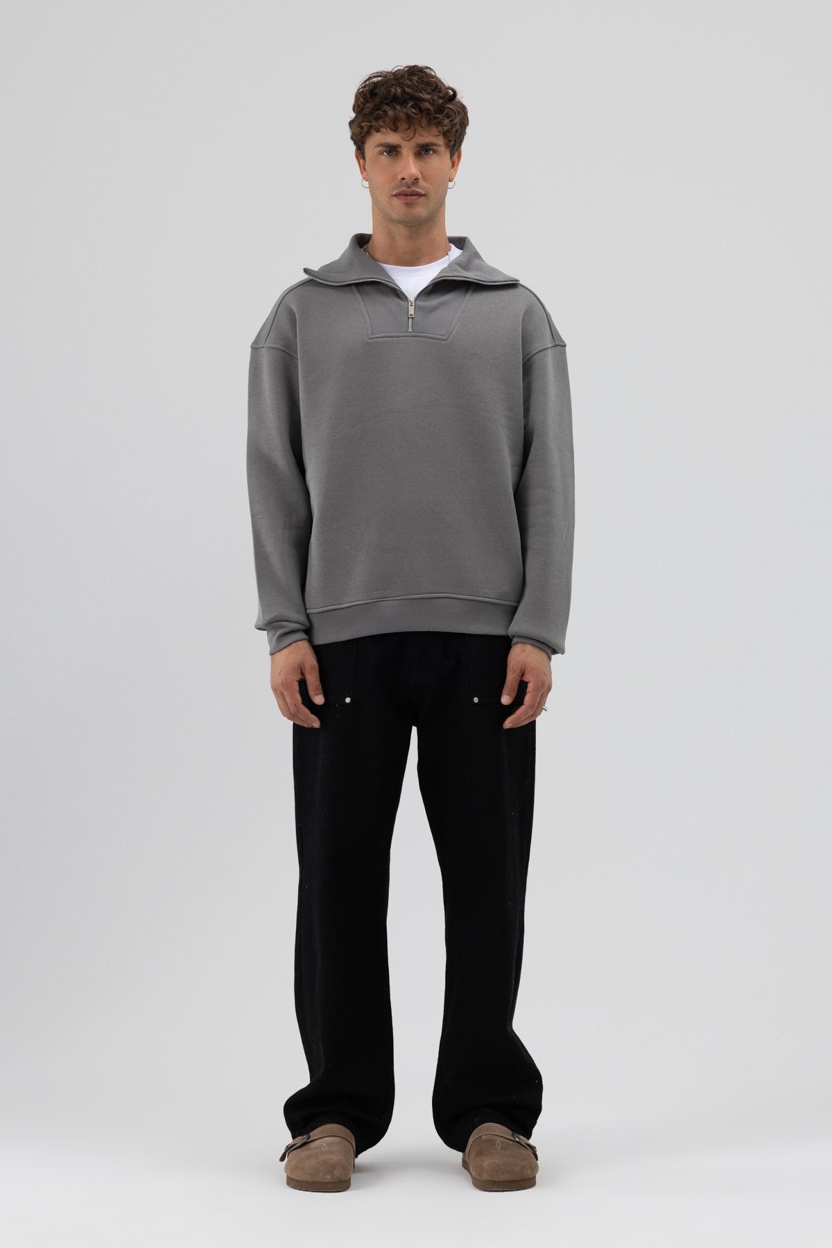Basic Zipper-Front Stand-Up Collar Sweatshirt