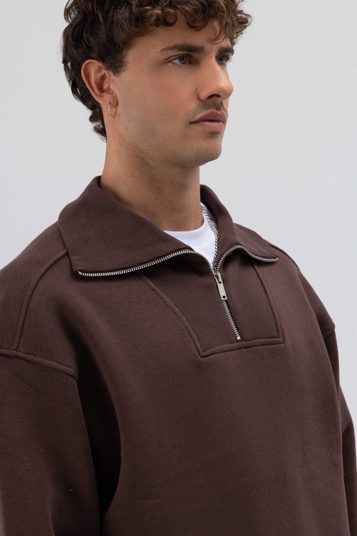 Basic Zipper-Front Stand-Up Collar Sweatshirt