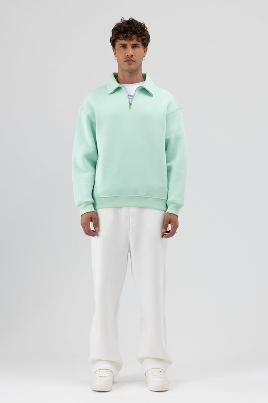 Oversized Zipper-Front Stand-Up Collar Sweatshirt