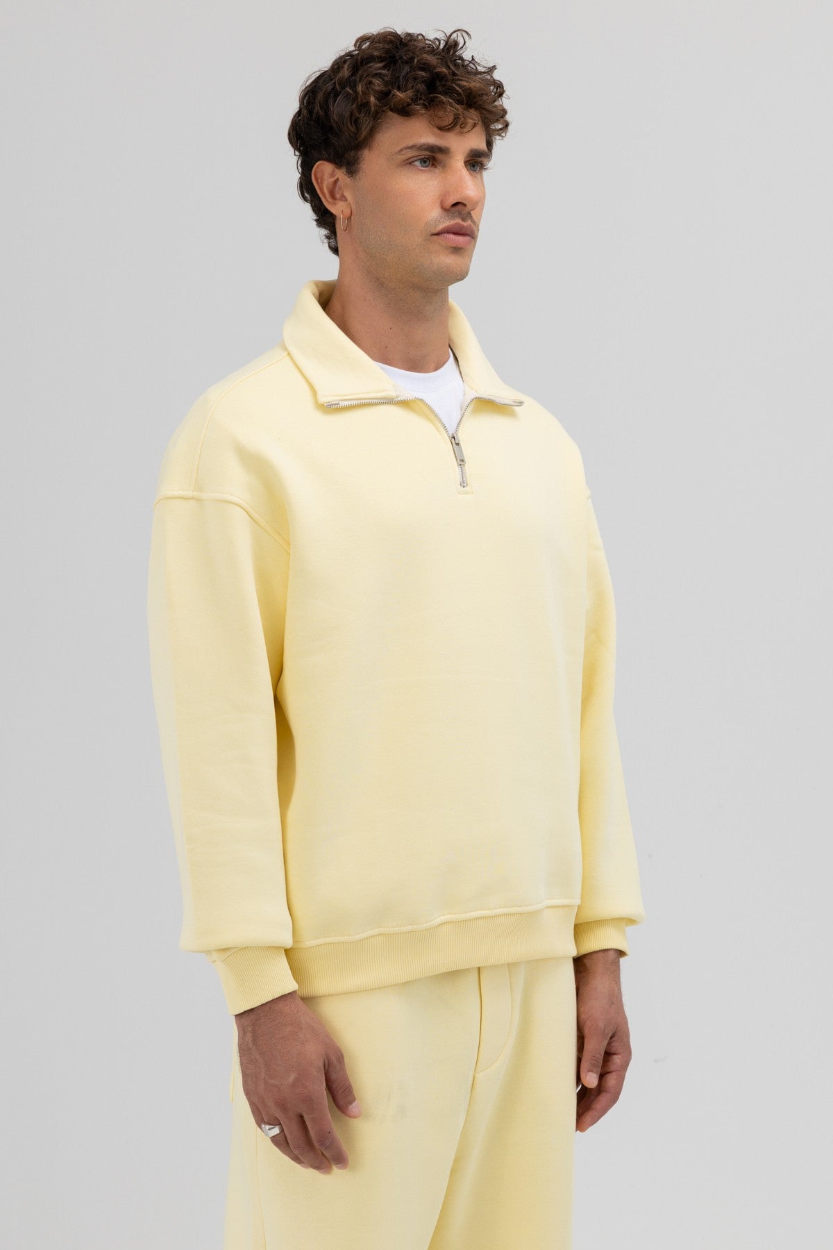 Oversized Zipper-Front Stand-Up Collar Sweatshirt