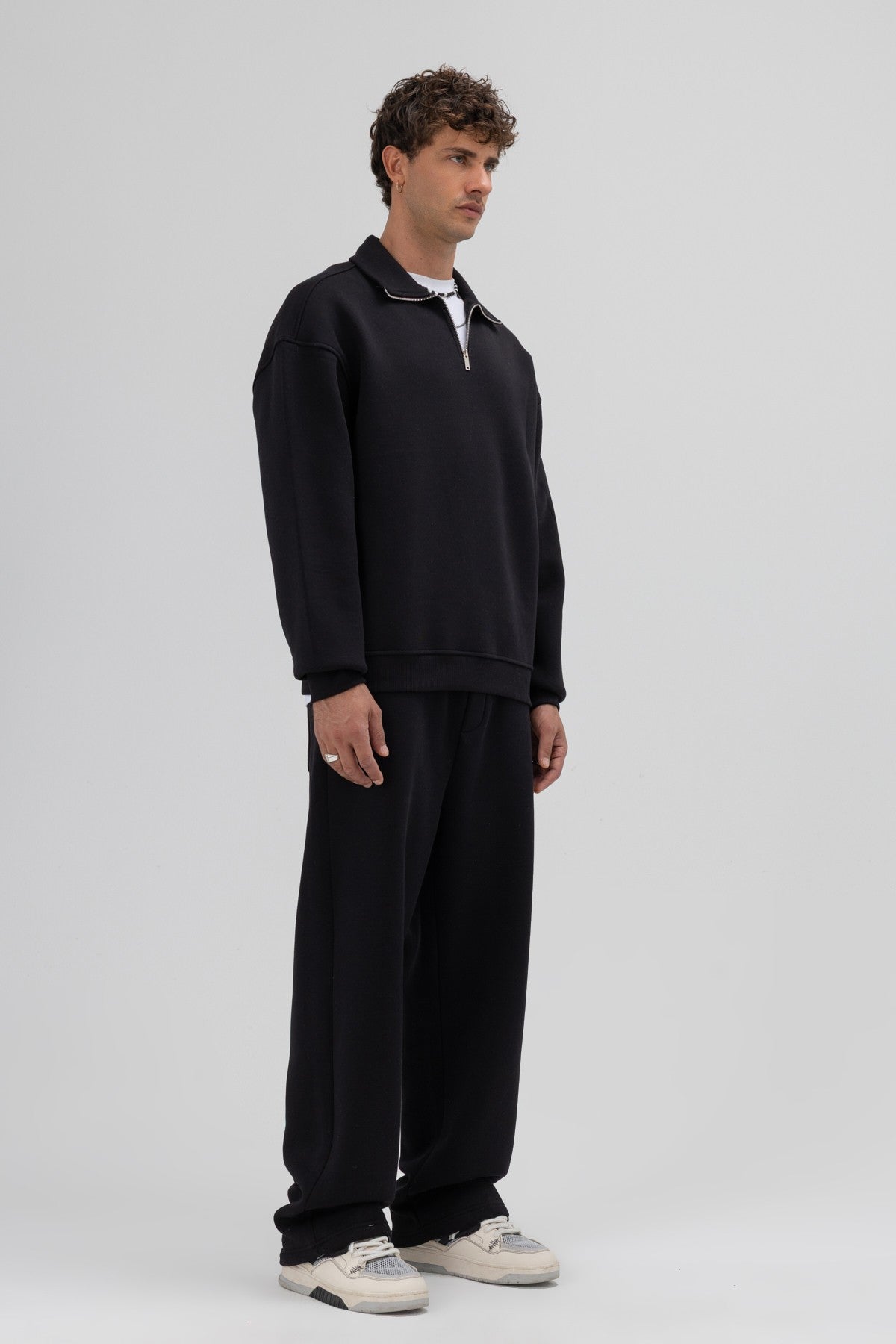 Oversized Zipper-Front Stand-Up Collar Sweatshirt