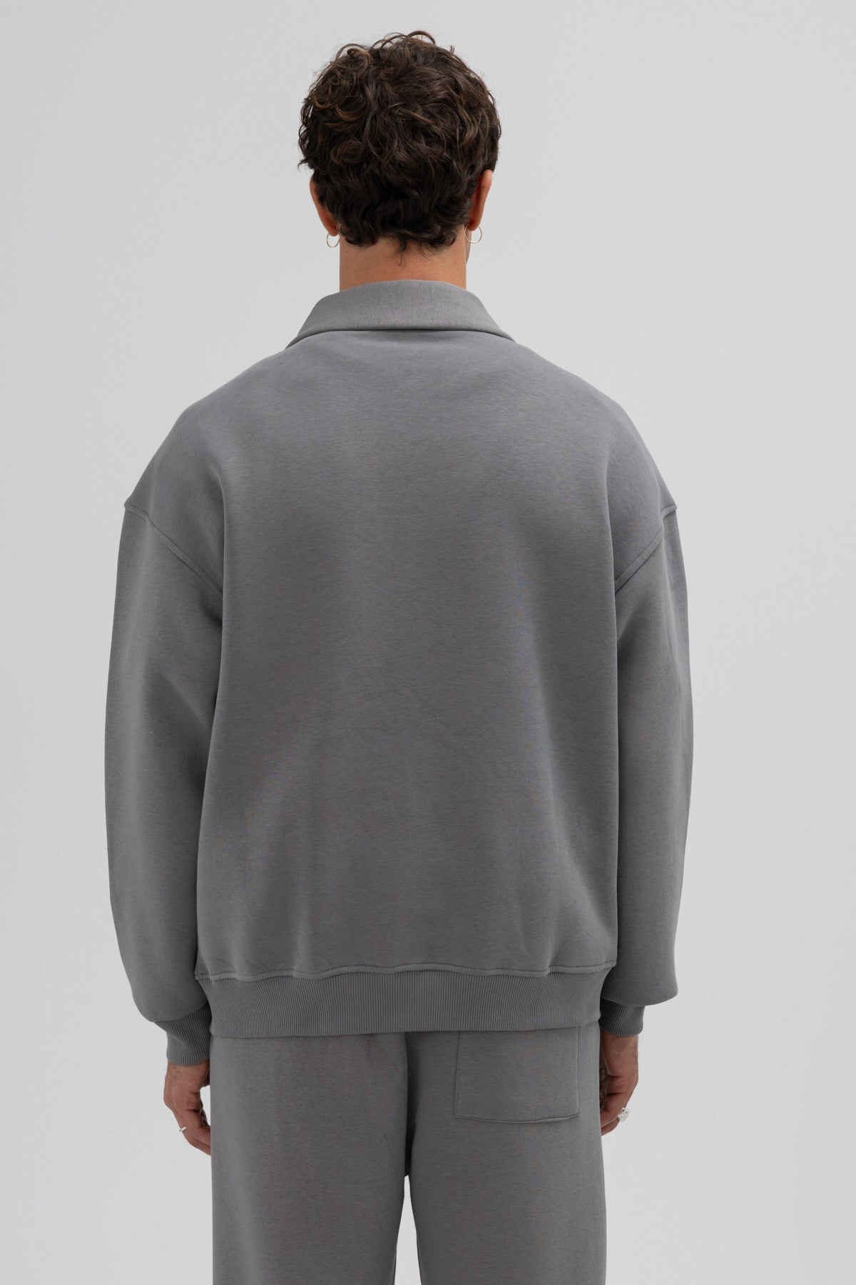 Oversized Zipper-Front Stand-Up Collar Sweatshirt