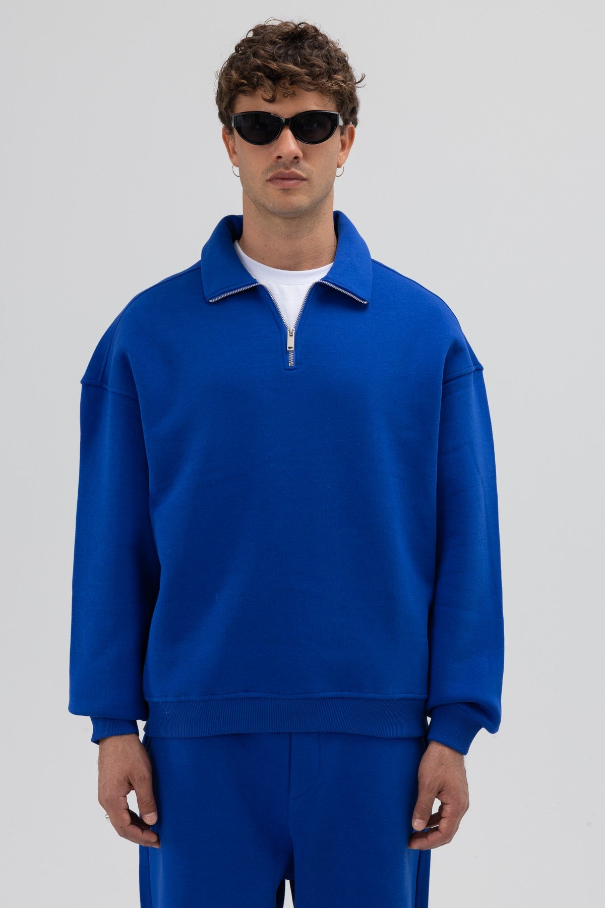 Oversized Zipper-Front Stand-Up Collar Sweatshirt