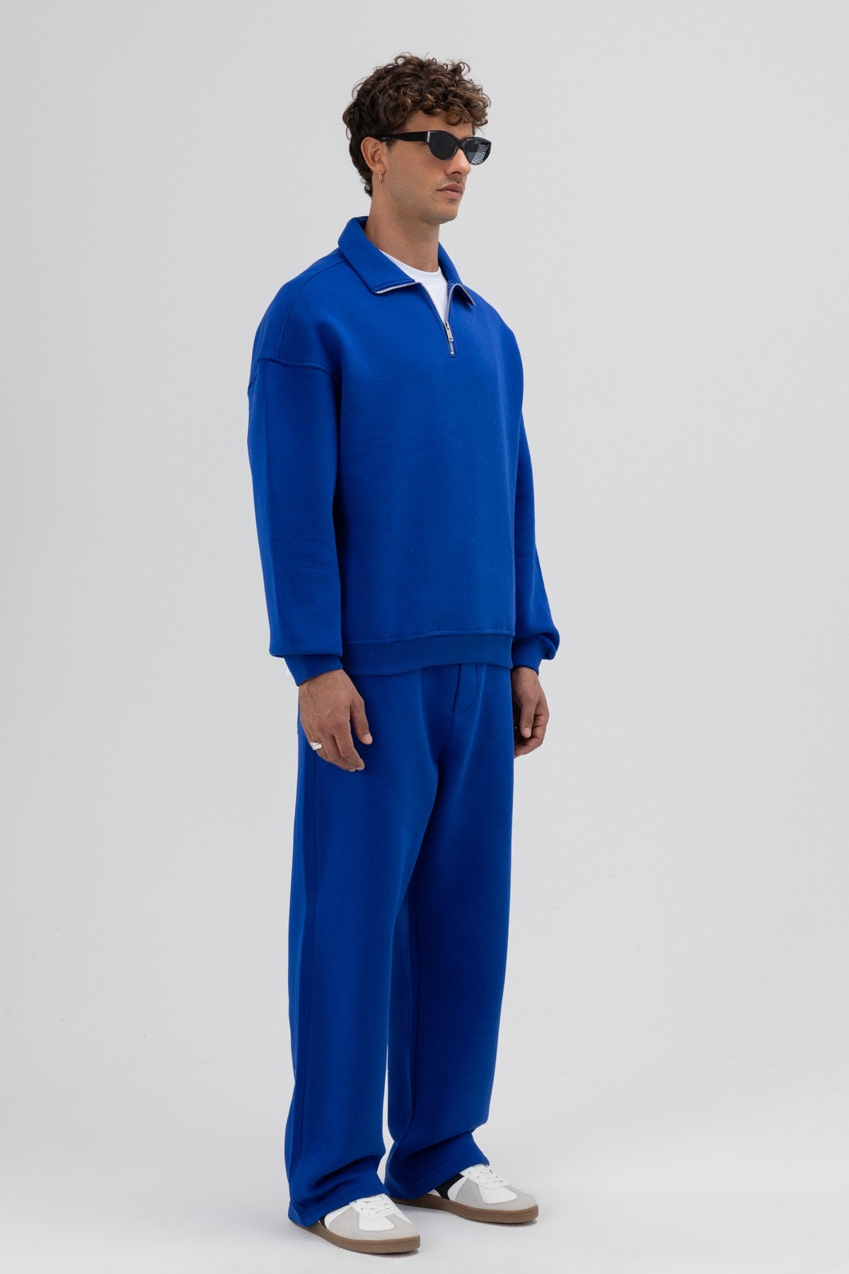 Oversized Zipper-Front Stand-Up Collar Sweatshirt