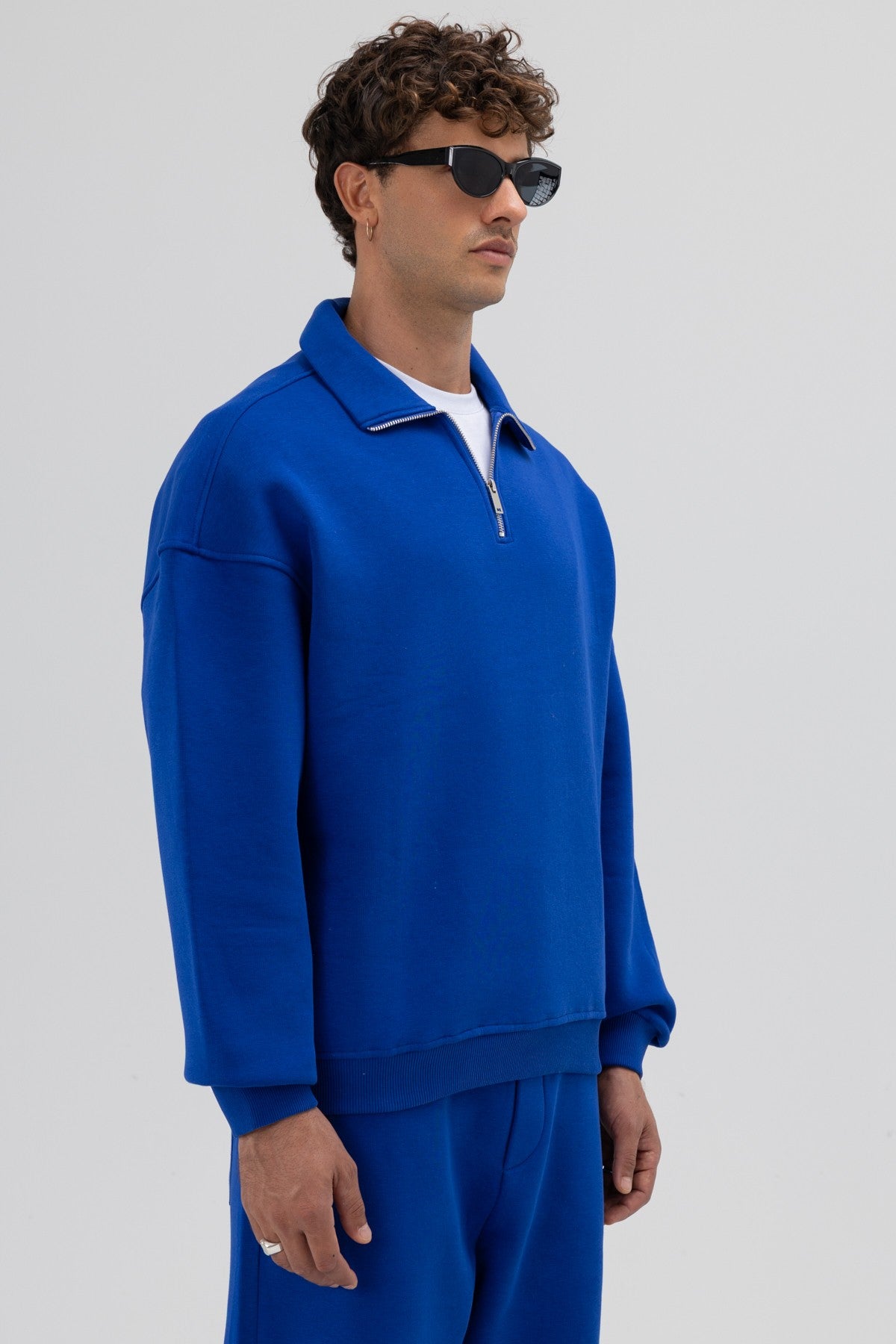 Oversized Zipper-Front Stand-Up Collar Sweatshirt