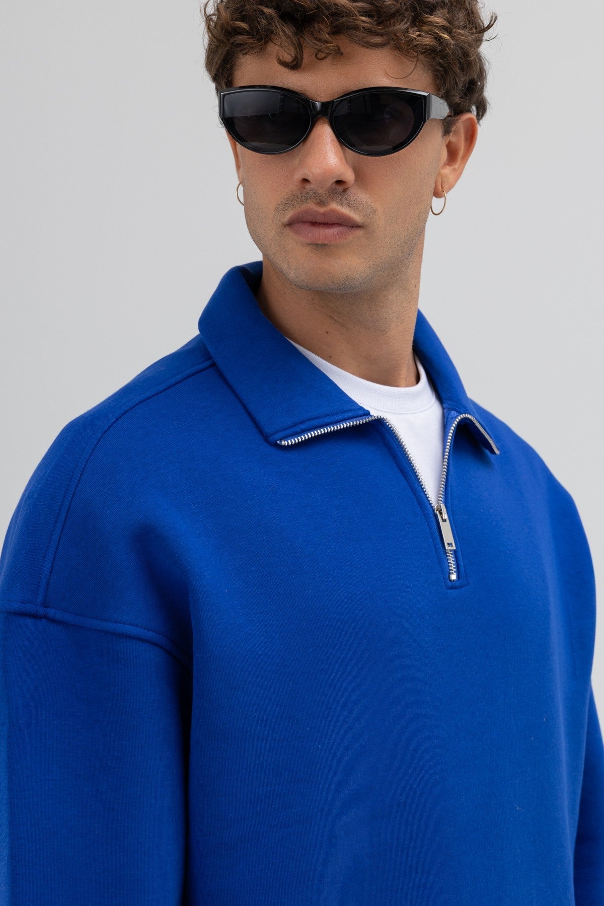 Oversized Zipper-Front Stand-Up Collar Sweatshirt