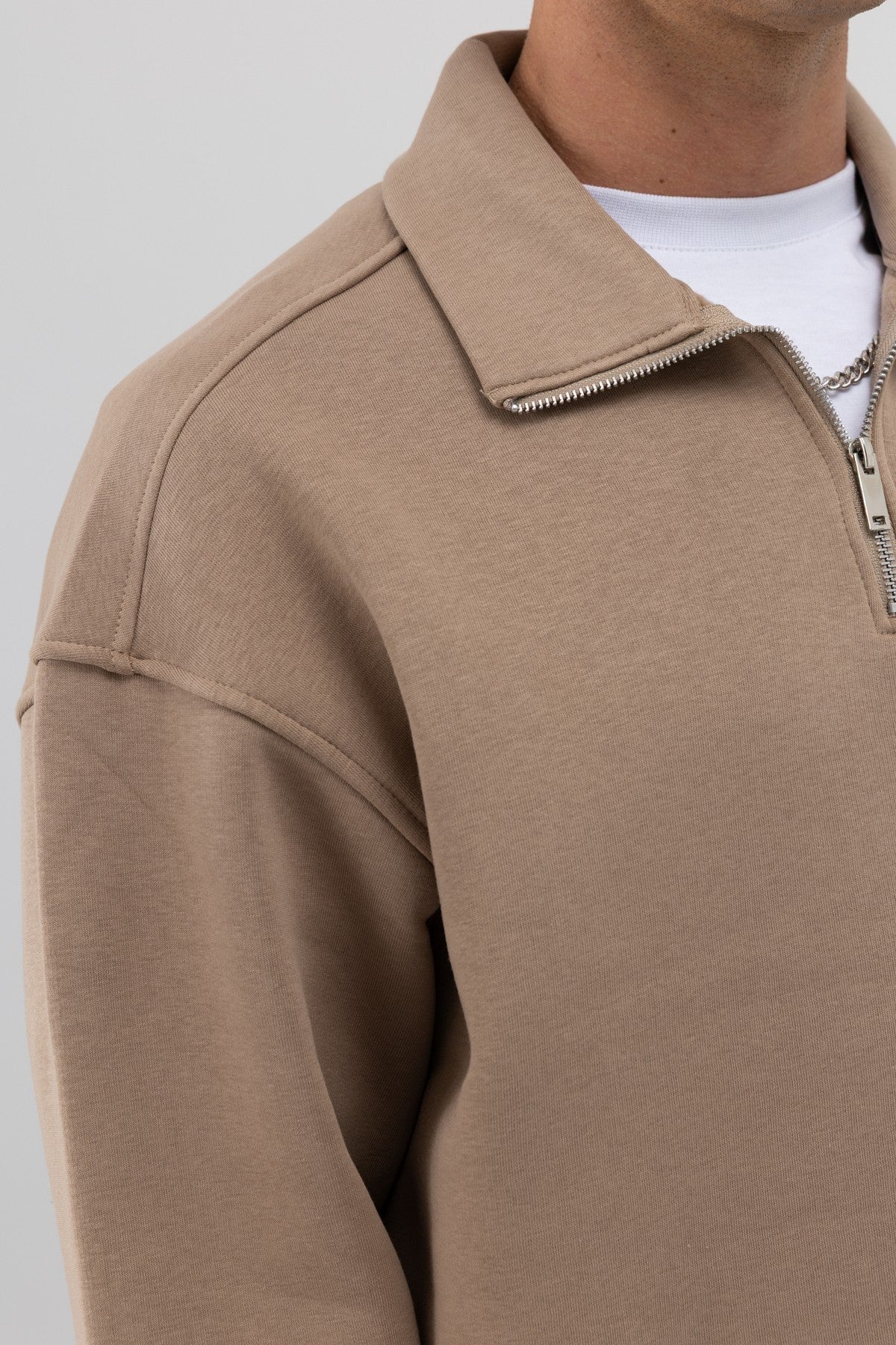 Oversized Zipper-Front Stand-Up Collar Sweatshirt