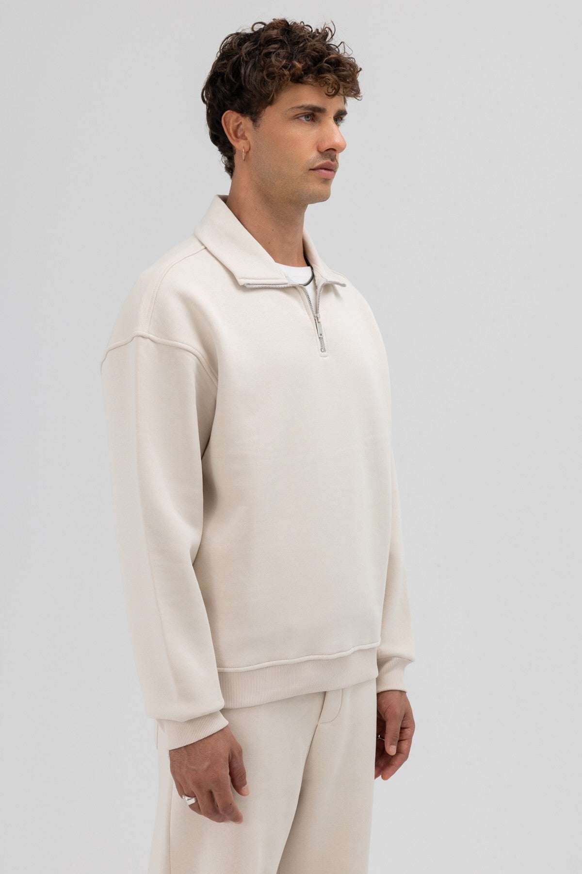 Oversized Zipper-Front Stand-Up Collar Sweatshirt
