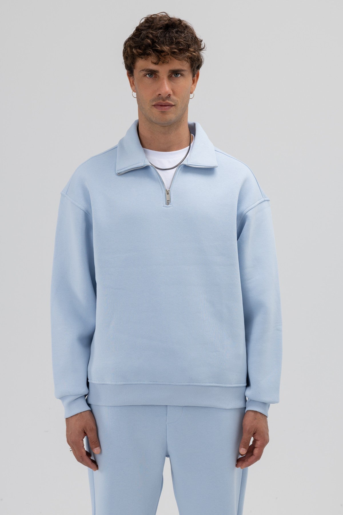 Oversized Zipper-Front Stand-Up Collar Sweatshirt