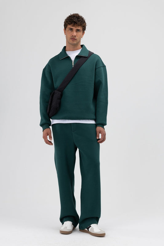 Oversized Zipper-Front Stand-Up Collar Sweatshirt