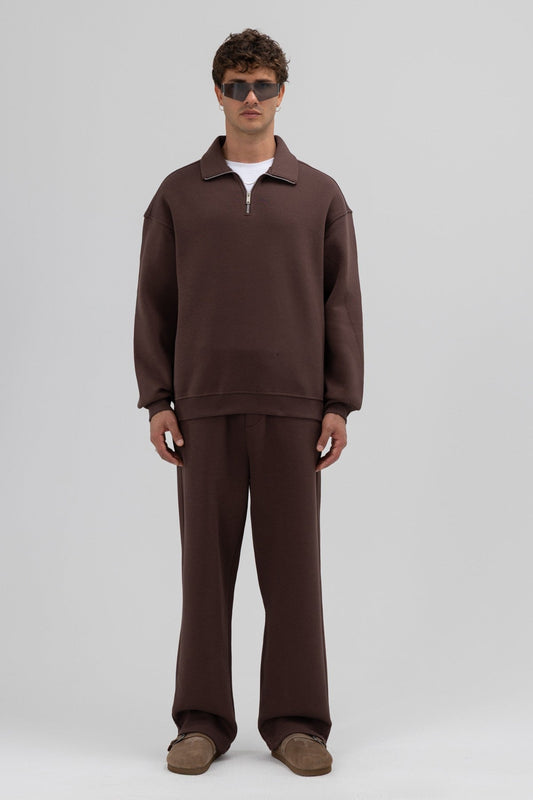 Oversized Zipper-Front Stand-Up Collar Sweatshirt