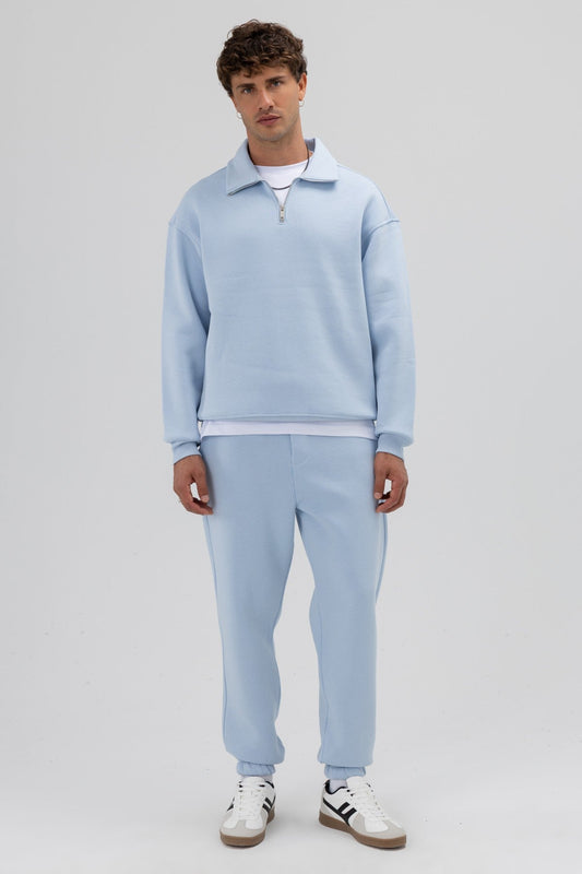 Oversized Zipper-Front Stand-Up Collar Sweatshirt
