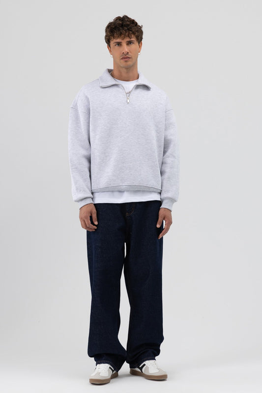 Oversized Zipper-Front Stand-Up Collar Sweatshirt