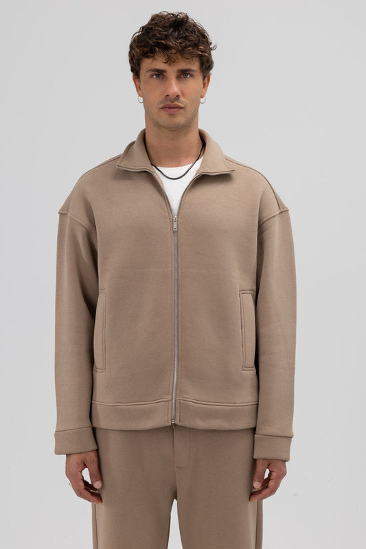 Oversized Stand-Up Collar Sweatshirt with Front Zipper