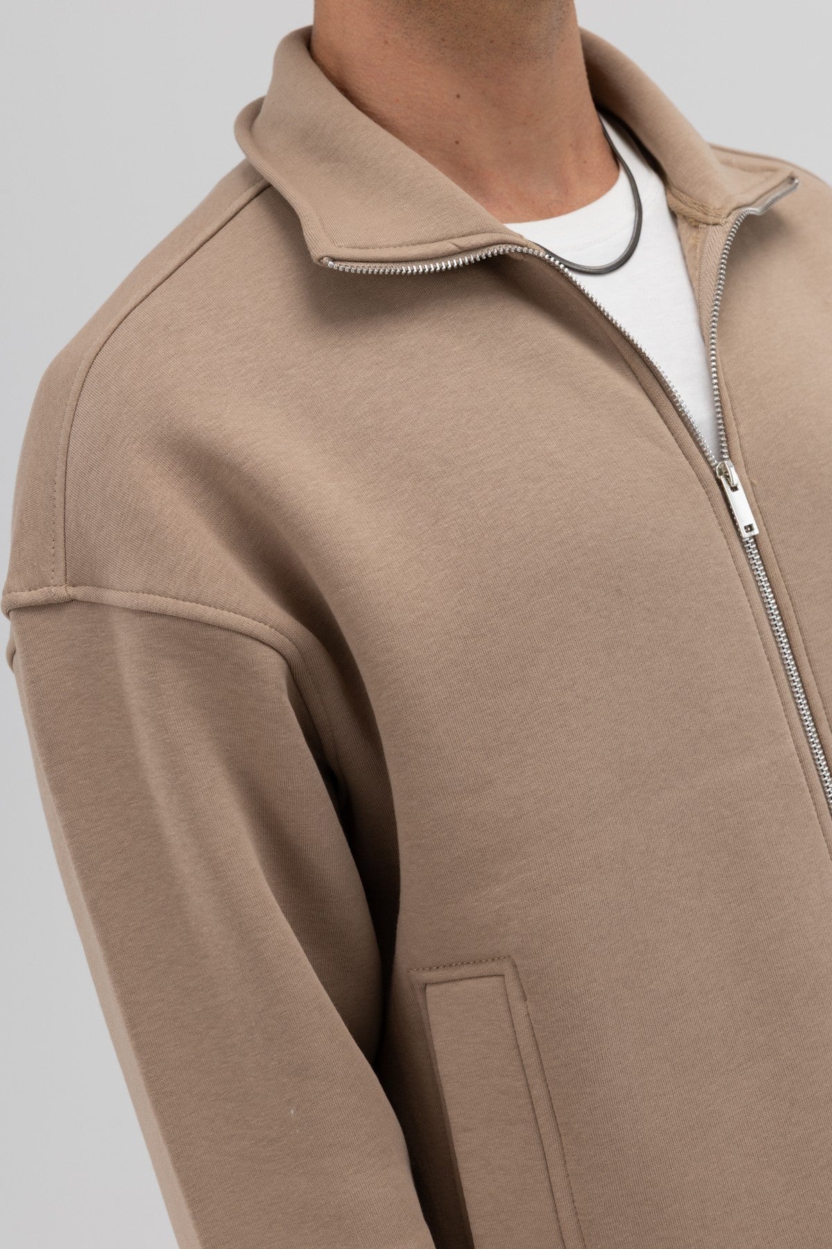 Oversized Stand-Up Collar Sweatshirt with Front Zipper