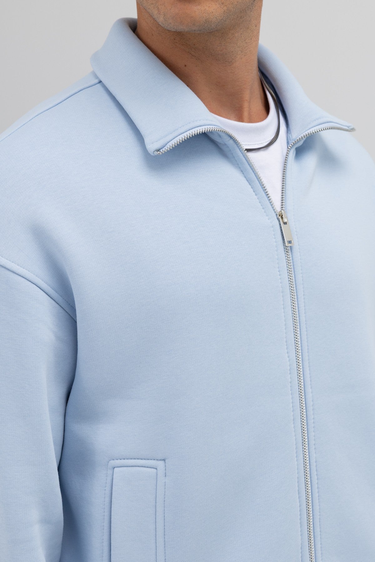Oversized Stand-Up Collar Sweatshirt with Front Zipper