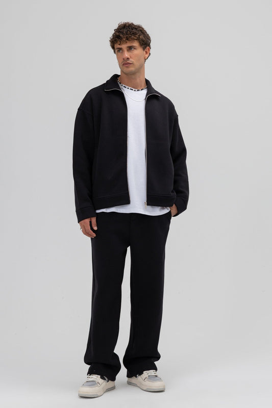 Oversized Stand-Up Collar Sweatshirt with Front Zipper
