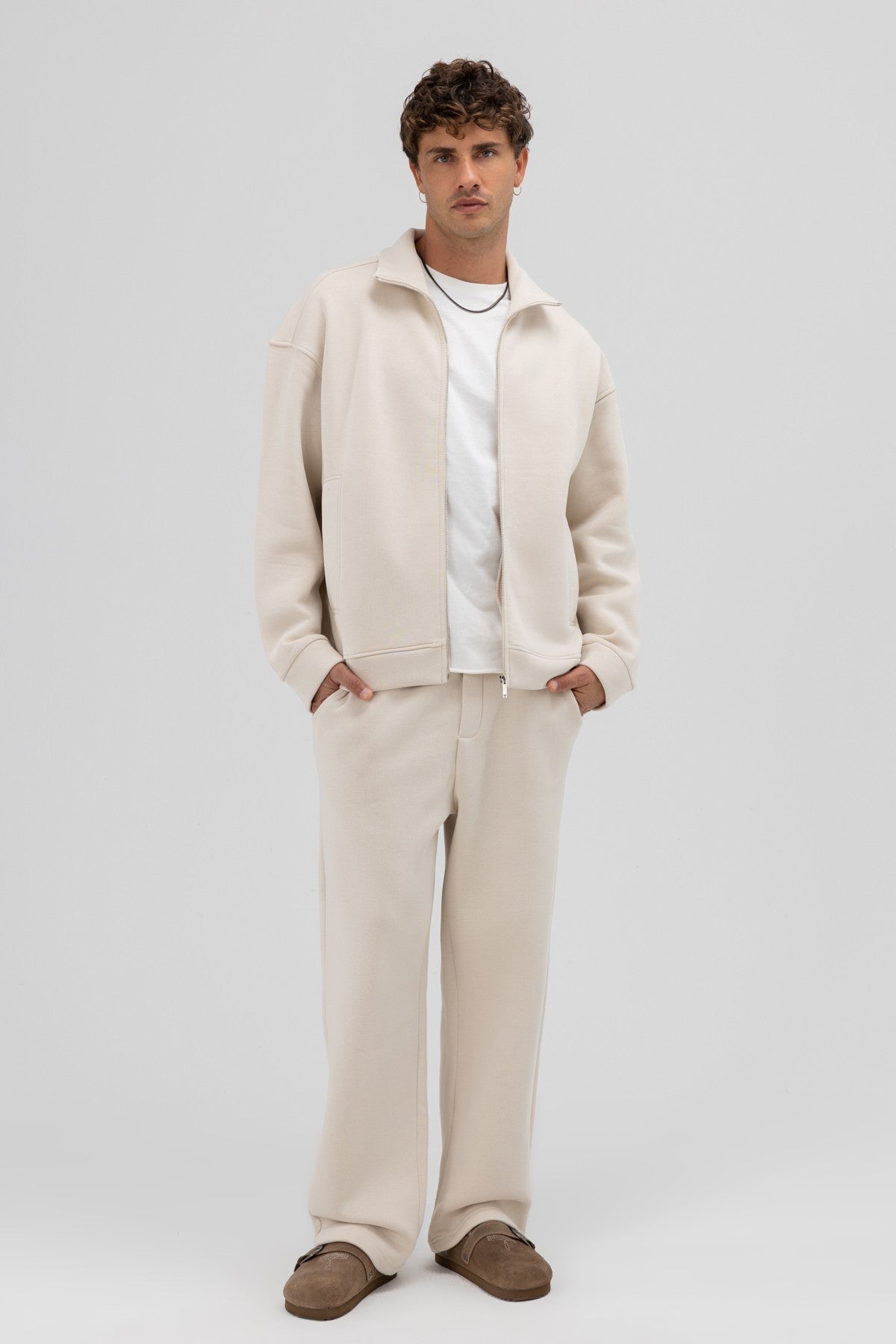 Oversized Stand-Up Collar Sweatshirt with Front Zipper