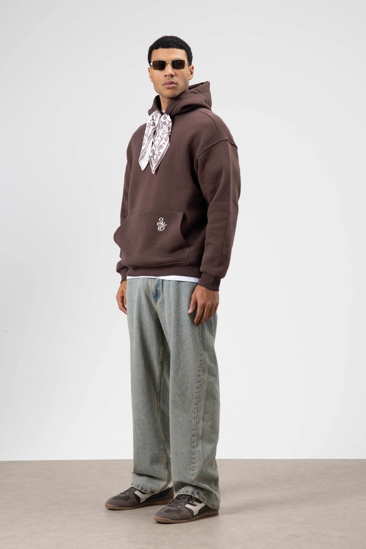 Oversized Hooded Sweatshirt with Scarf Detail