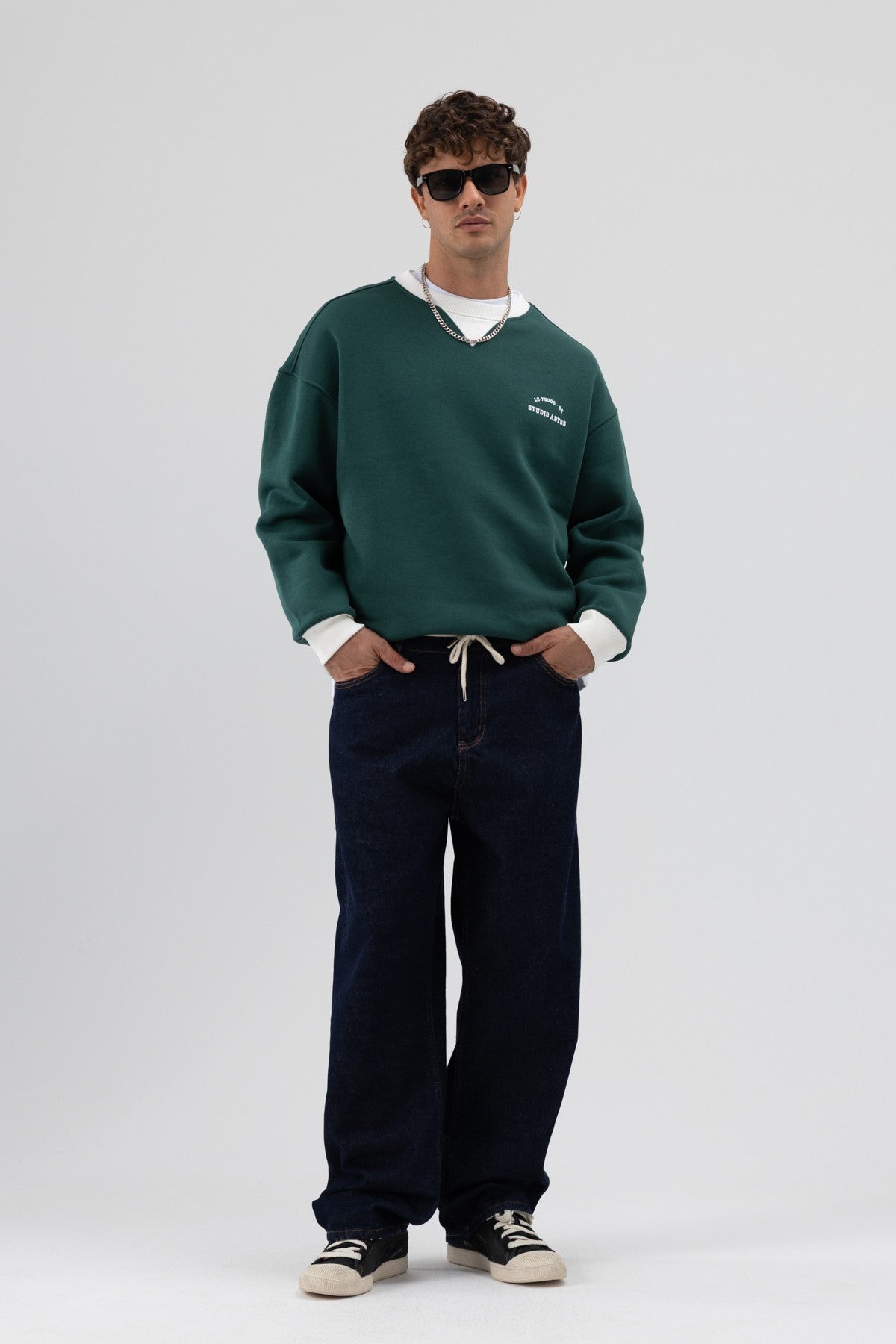 Oversized Bike Neck Print Sweatshirt