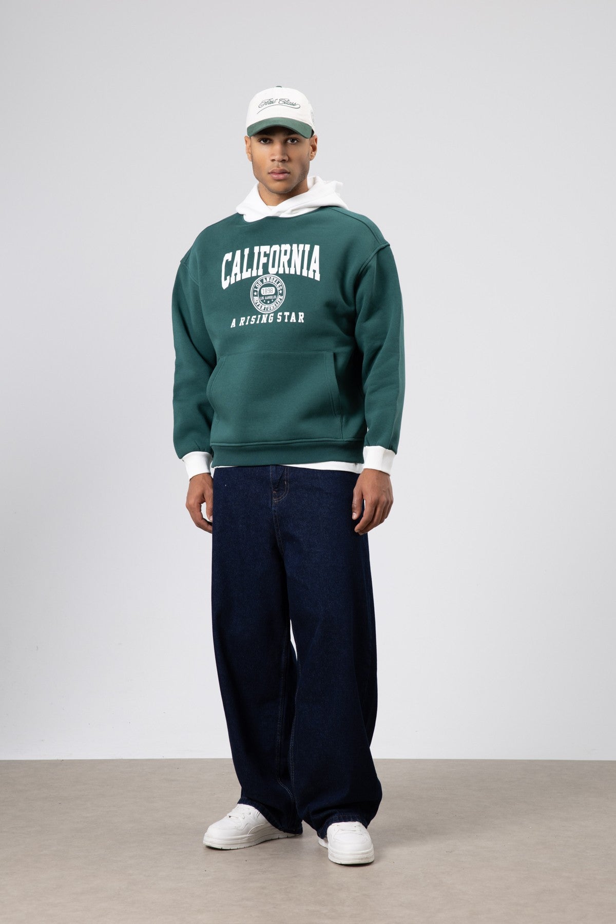 Two-Tone Printed Oversized Sweatshirt