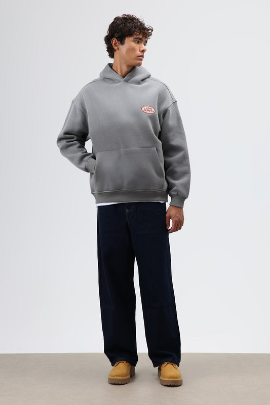 Oversized Printed Hooded Sweatshirt in Smoke Gray