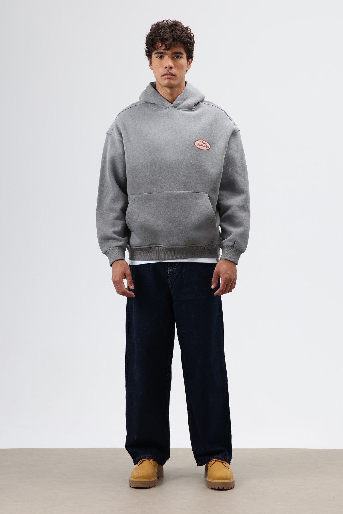 Oversized Printed Hooded Sweatshirt in Smoke Gray