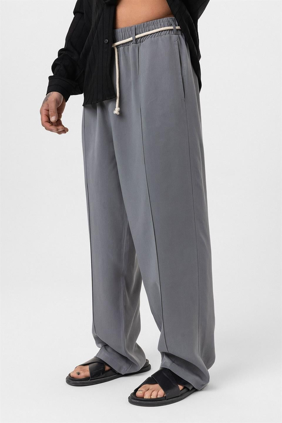 Baggy Lyocell Pants with Detailed Waistband