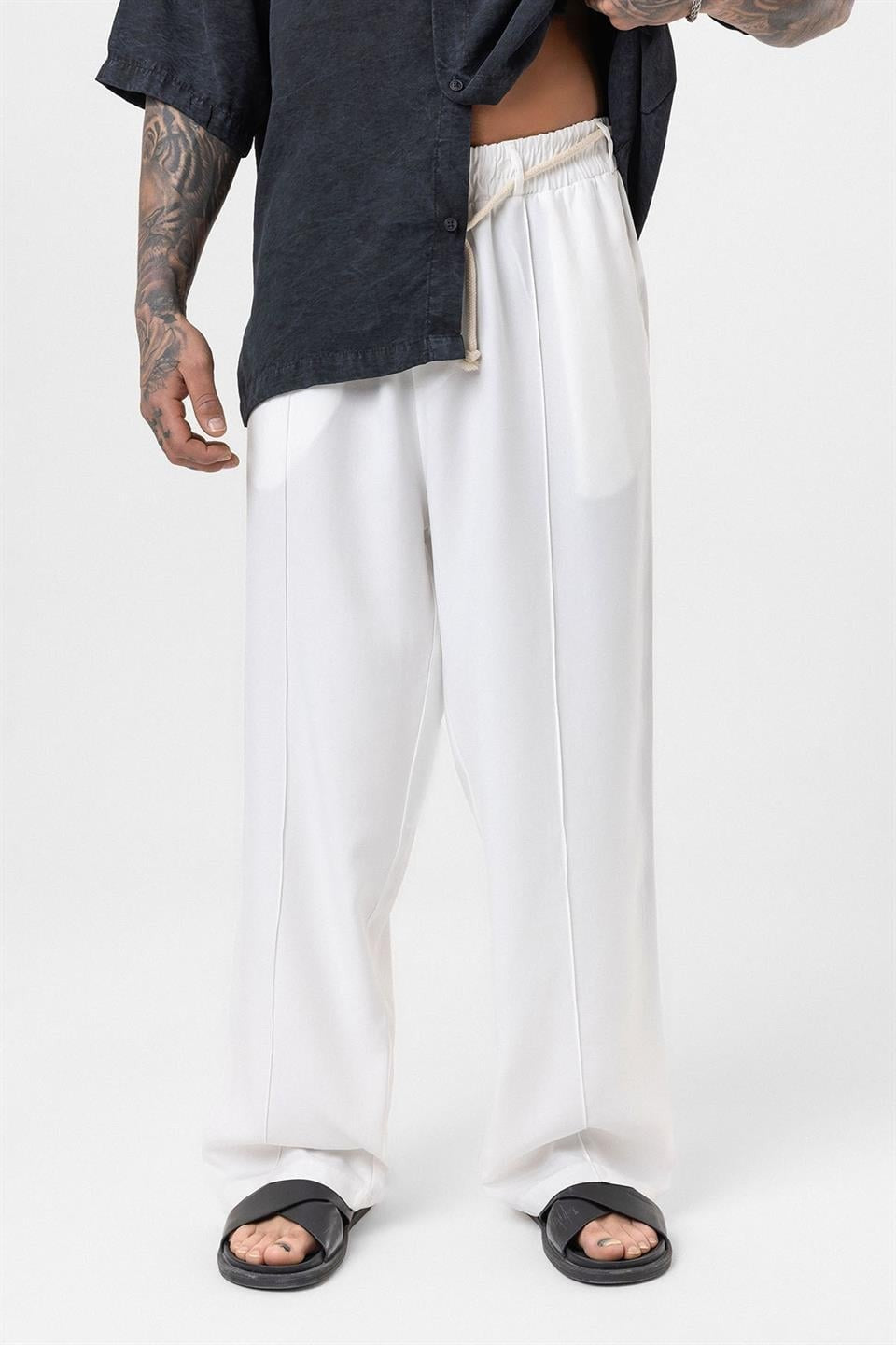Baggy Lyocell Pants with Detailed Waistband