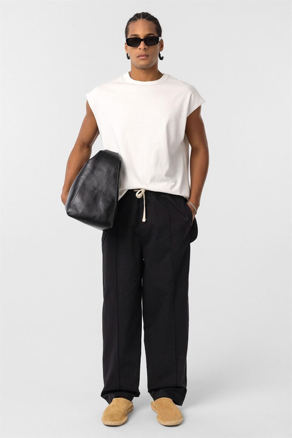 Lace-Up Baggy Gabardine Pants