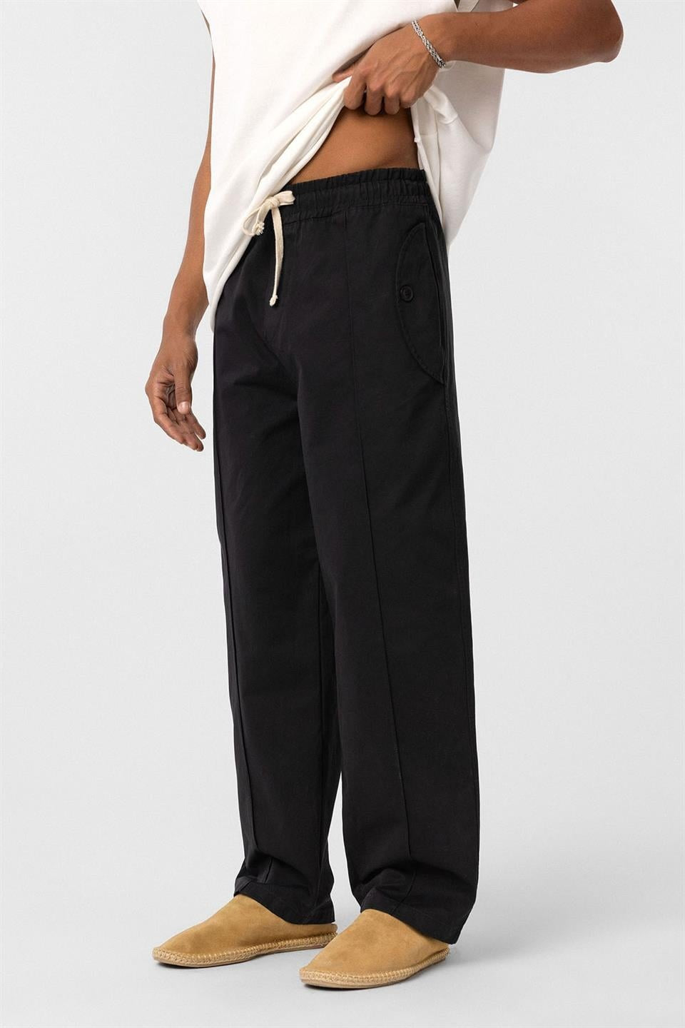 Lace-Up Baggy Gabardine Pants