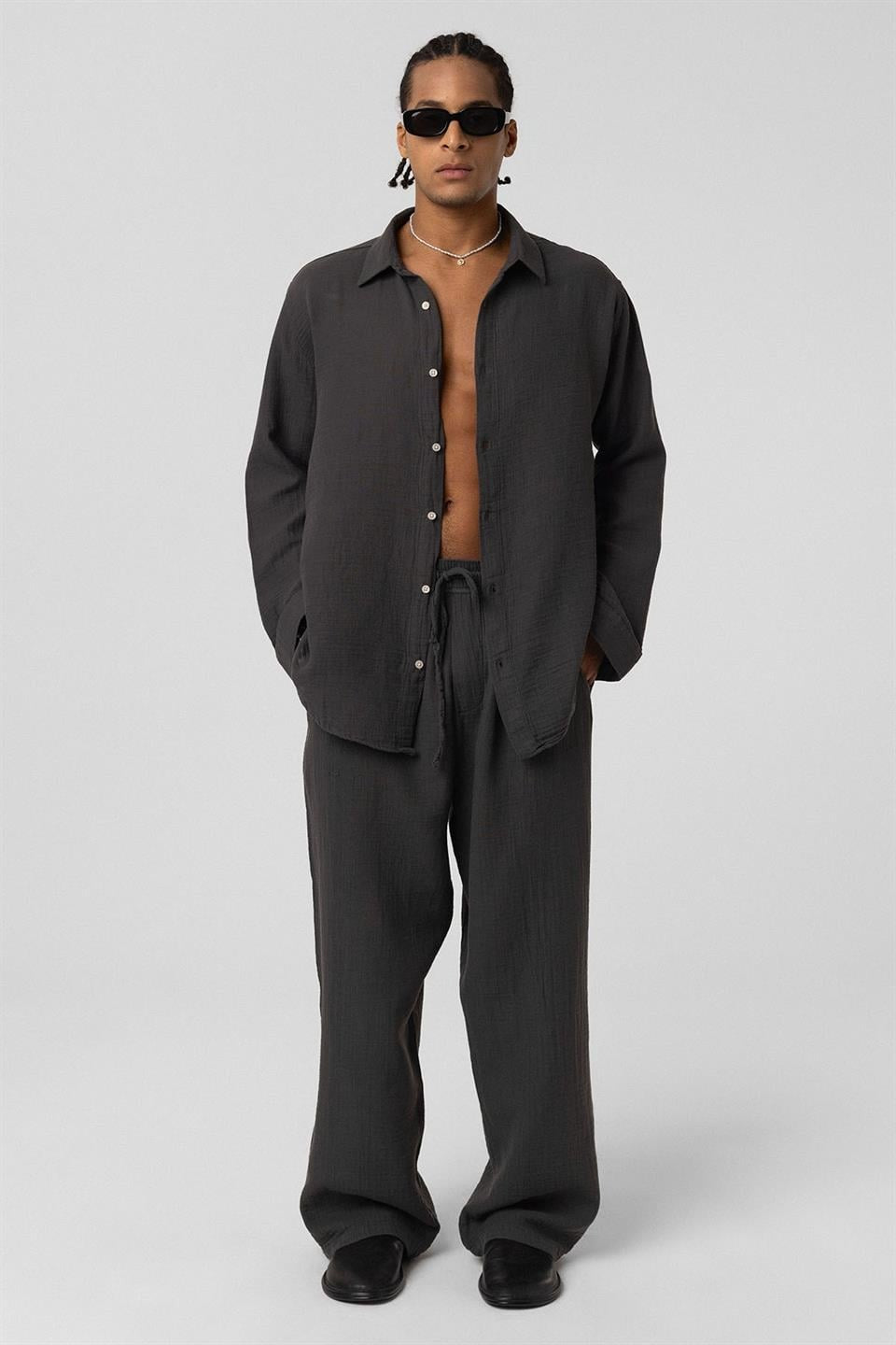 Baggy-Fit Muslin Linen Pants