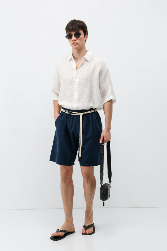 Oversized Linen Shorts with a Waistband