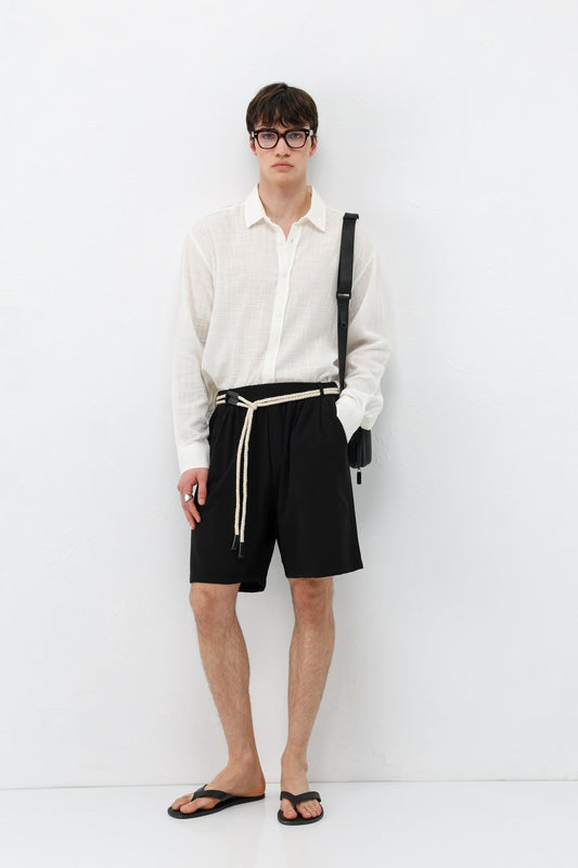 Oversized Linen Shorts with a Waistband
