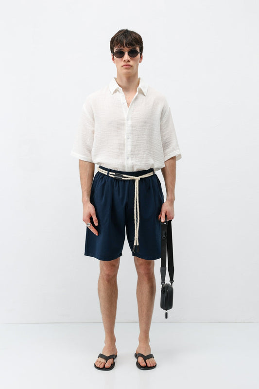 Oversized Linen Shorts with a Waistband