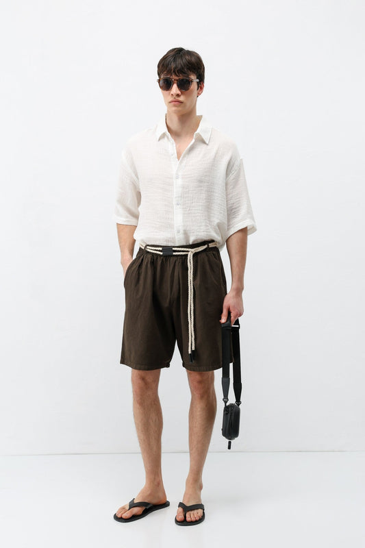 Oversized Linen Shorts with a Waistband