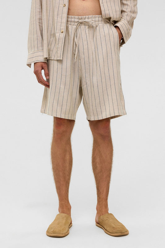 Oversized Striped Linen Shorts