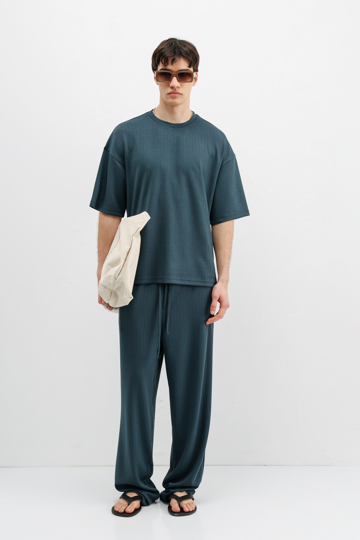 Ribbed, Textured Baggy Sweatpants