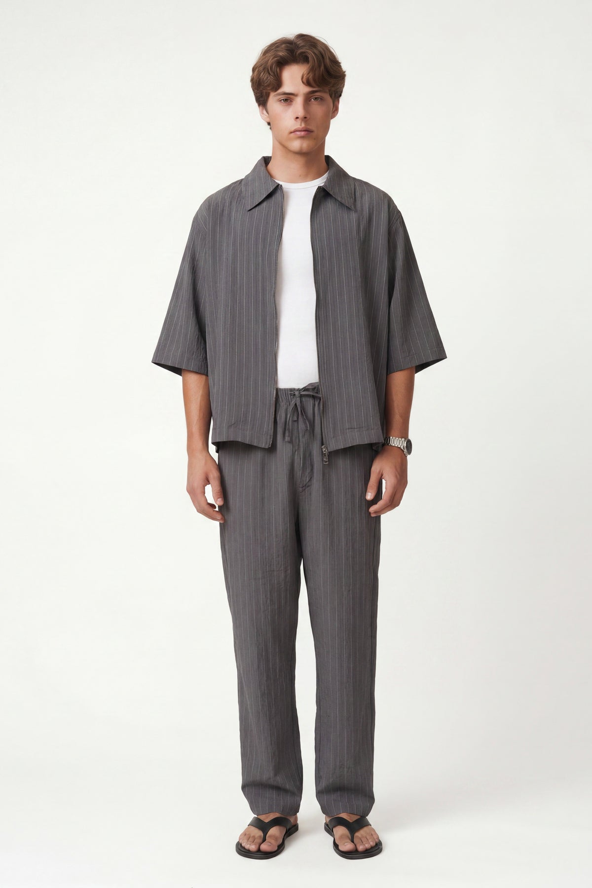 Striped Lyocell-Blend Relaxed-Fit Pants