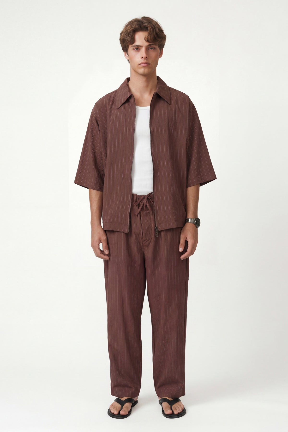 Striped Lyocell-Blend Relaxed-Fit Pants